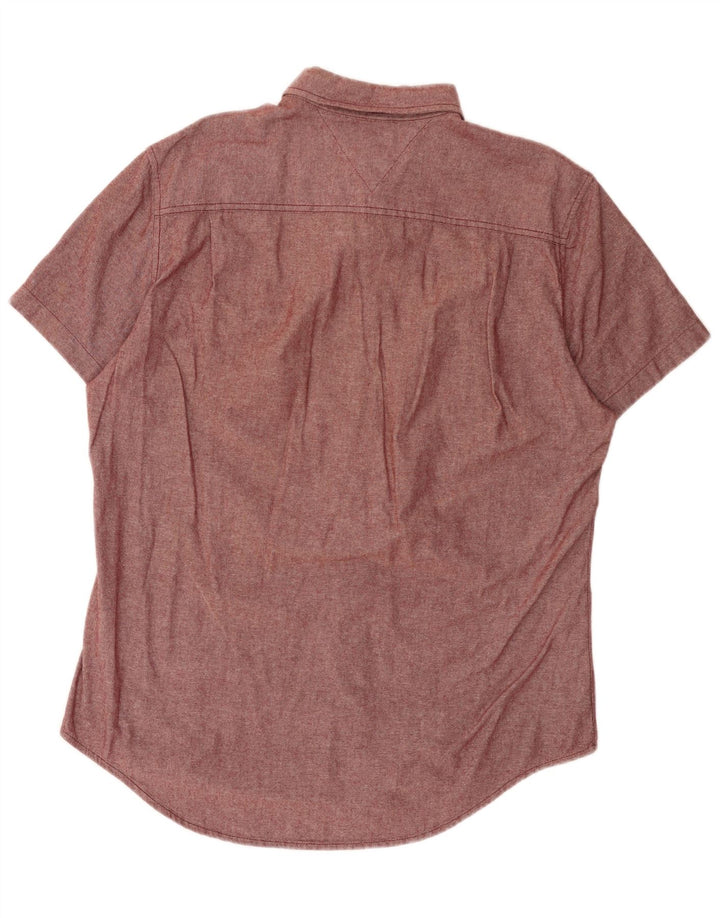 TOMMY HILFIGER Chemise à manches courtes pour homme Coupe ajustée Grand coton bordeaux