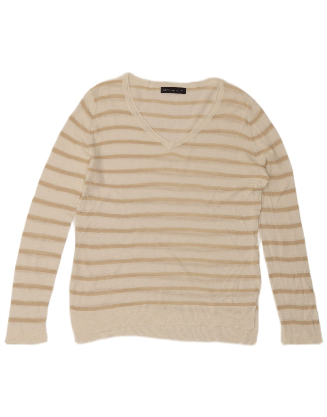 MARKS & SPENCER Pull col en V pour femme UK 16 Grand Blanc Rayé
