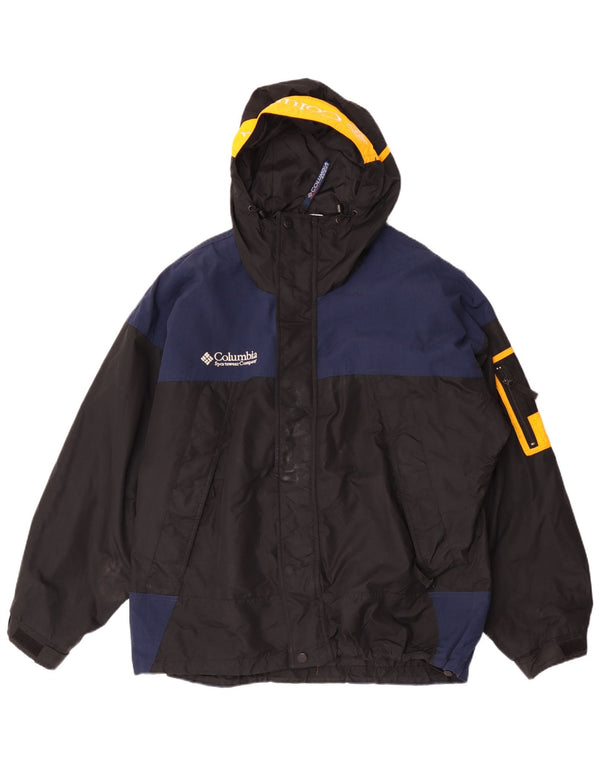 Columbia Veste de pluie à capuche graphique pour homme UK 40 Large Noir Colourblock
