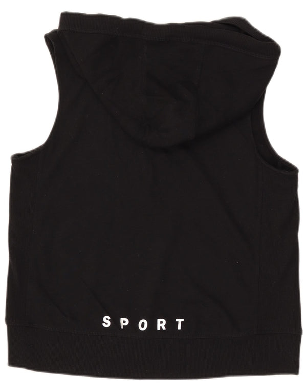 DKNY Pull à capuche graphique sans manches pour femme UK 14 en coton noir moyen