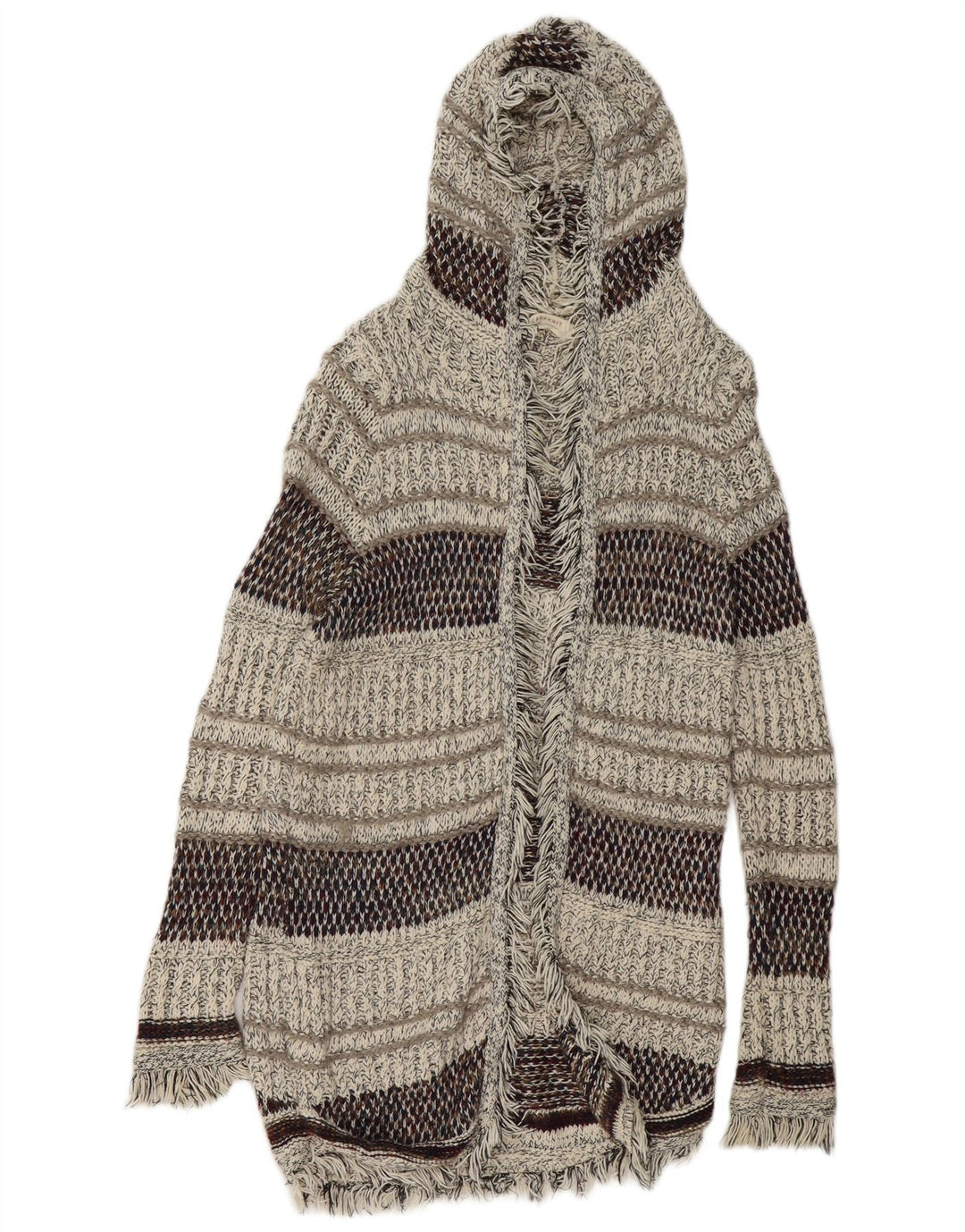 ZARA Cardigan long à capuche pour femme UK 14 Medium Multicolore