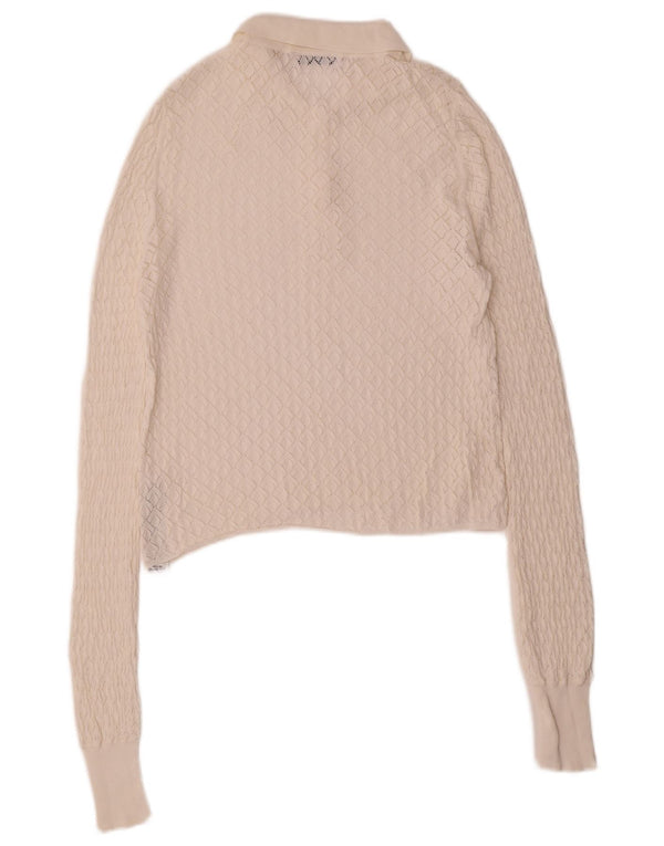 Zara Pull col polo pour femme UK 12 Viscose blanc moyen