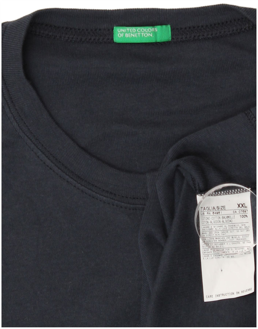 Benetton Haut Homme Manches Longues 2XL Bleu Marine Coton