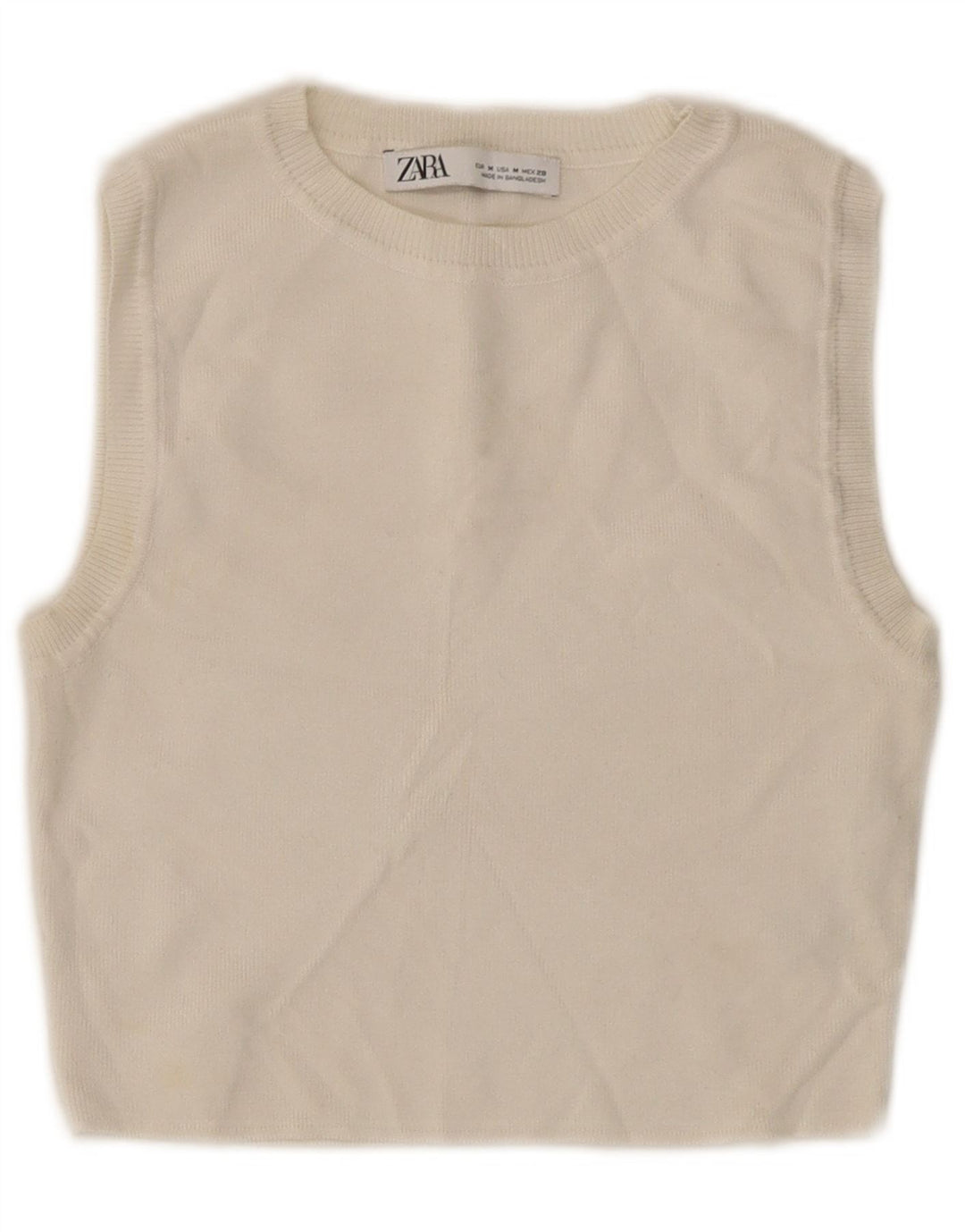 Zara Femmes Crop Débardeur UK 12 Moyen Blanc Viscose