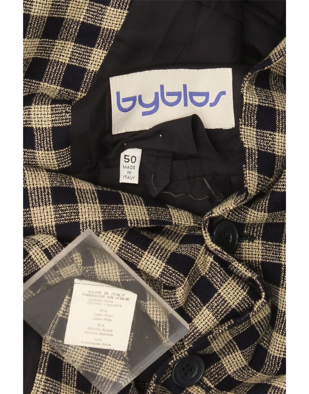 Byblos Veste blazer à 2 boutons pour homme IT 50 en laine à carreaux noirs
