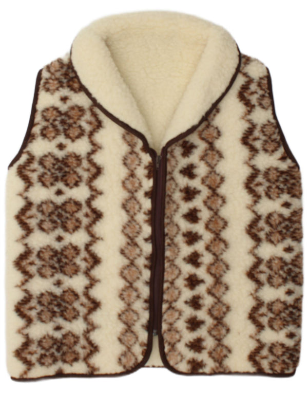 vintage Femmes Sherpa Gilet IT 48 XL Off White Fair Isle Laine