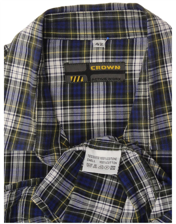 CROWN Chemise en flanelle pour homme Taille 42 Grand coton à carreaux bleu marine