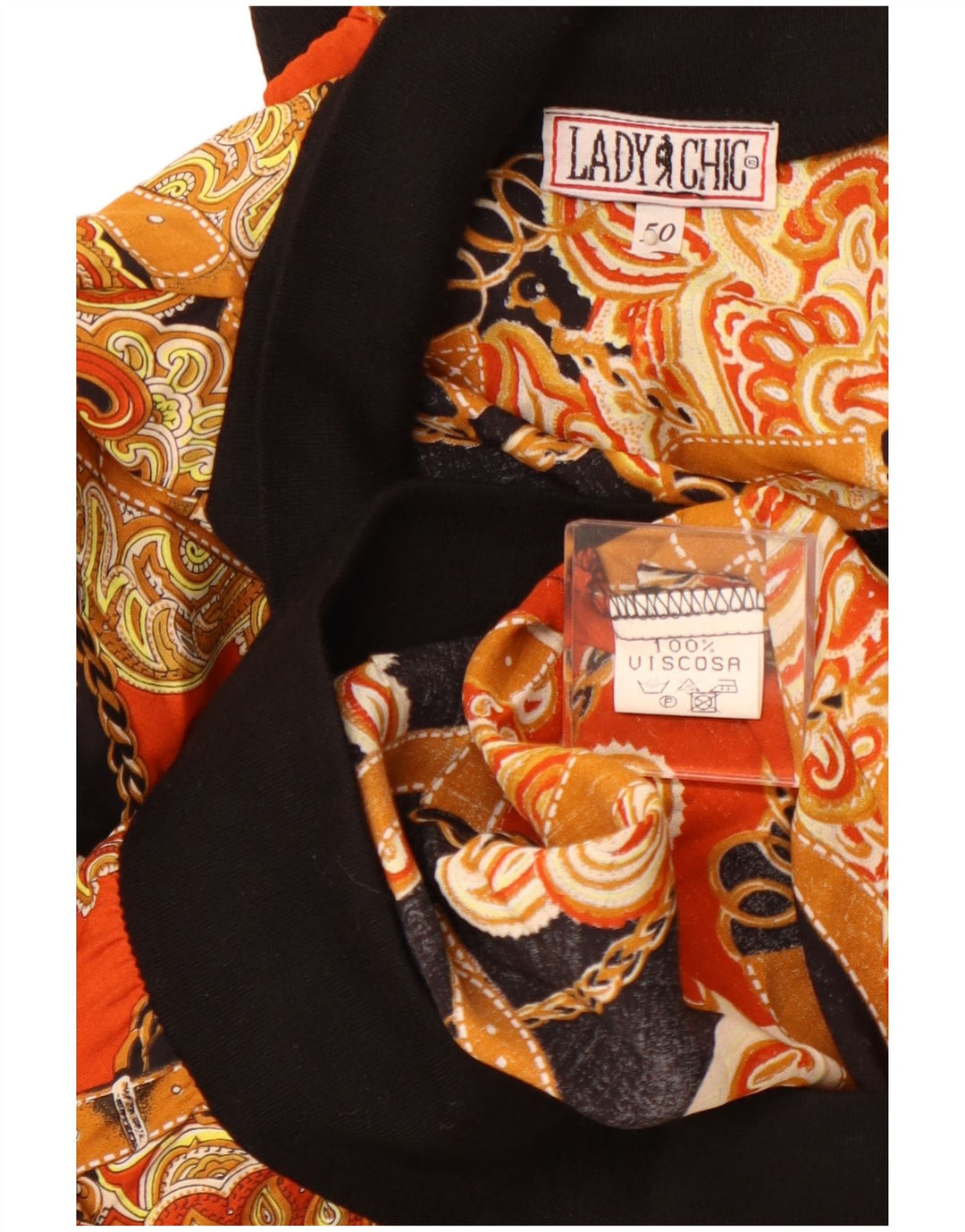 VINTAGE Femmes Motif Abstrait Pull Chemise Blouse IT 50 XL Orange