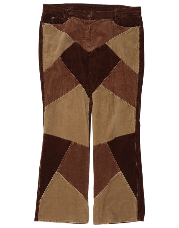 Pantalon en velours côtelé Bootcut femme vintage UK 18 XL W38 L30 Brown Colourblock