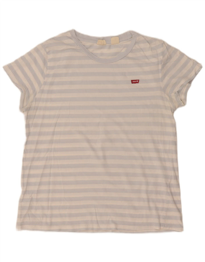 Levi's T-Shirt Femme UK 16 Large Bleu Rayé