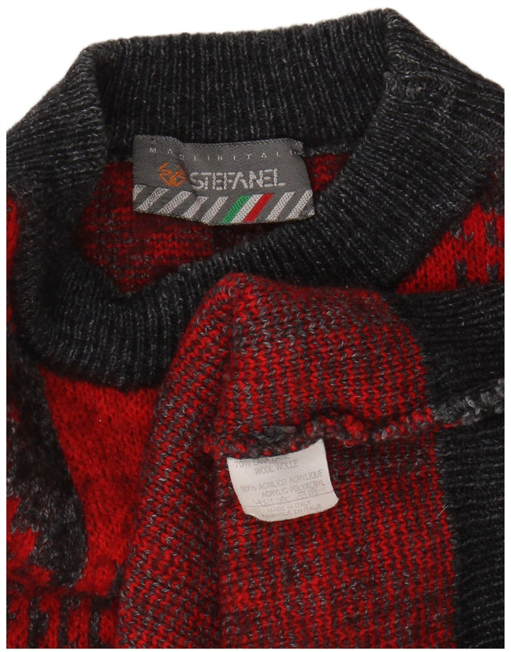 STEFANEL Womens Crop Crew Neck Jumper Sweater UK 12 Medium Red Geometric