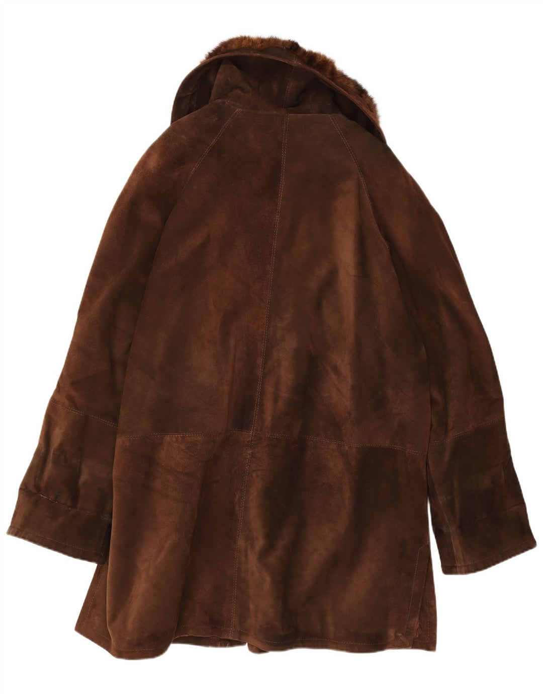 vintage Femmes Surdimensionné Suède Pardessus IT 46 Grand Cuir Marron