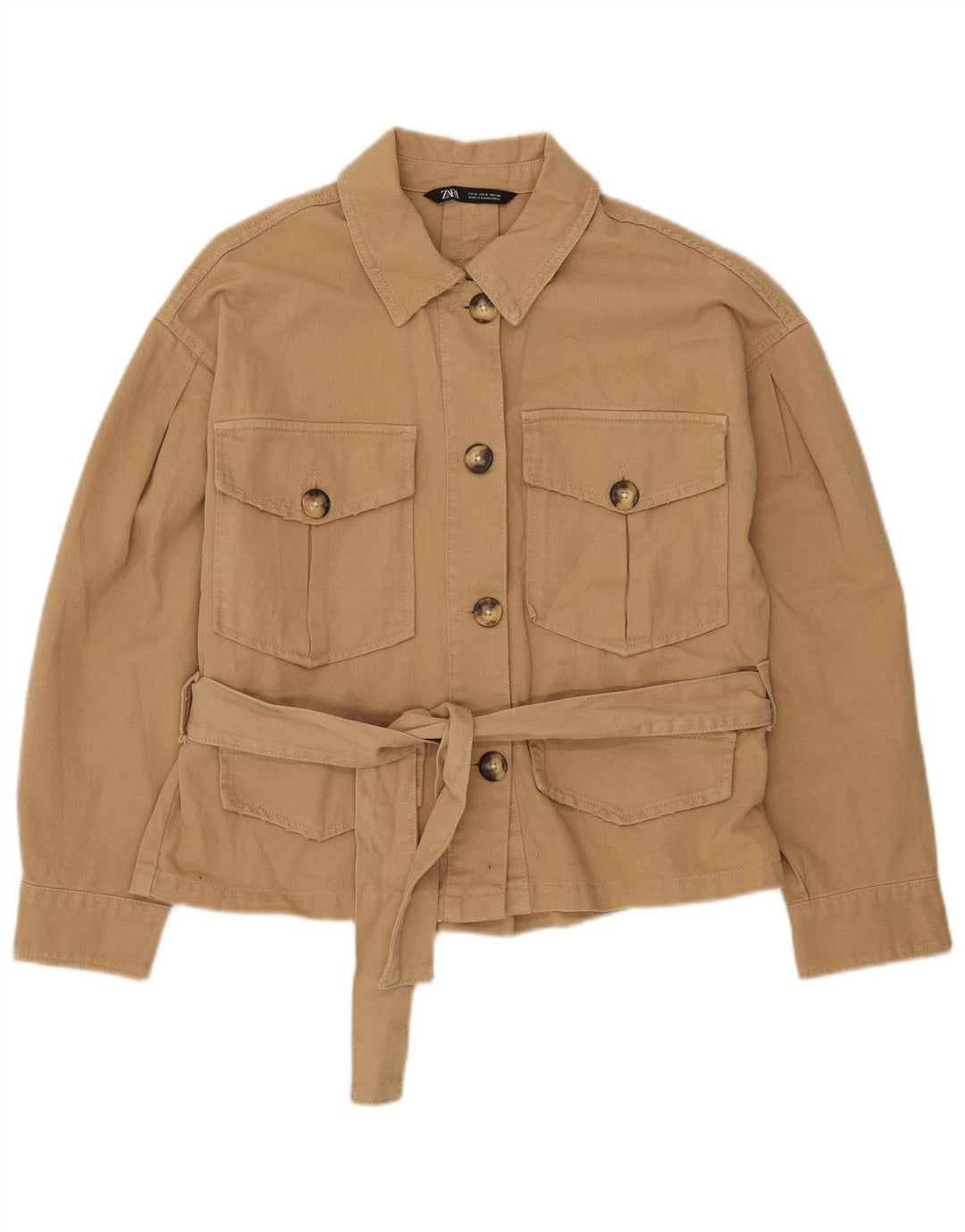Zara Veste utilitaire surdimensionnée à manches 3/4 pour femme UK 10 Petit coton beige