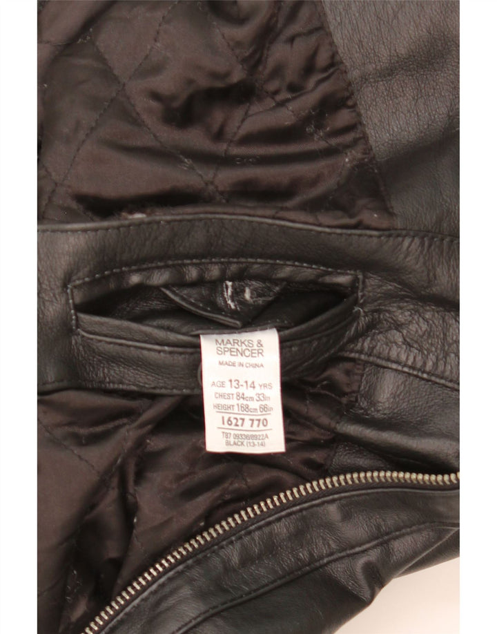 Marks & Spencer Veste en Cuir Garçon 13-14 Ans Cuir Noir