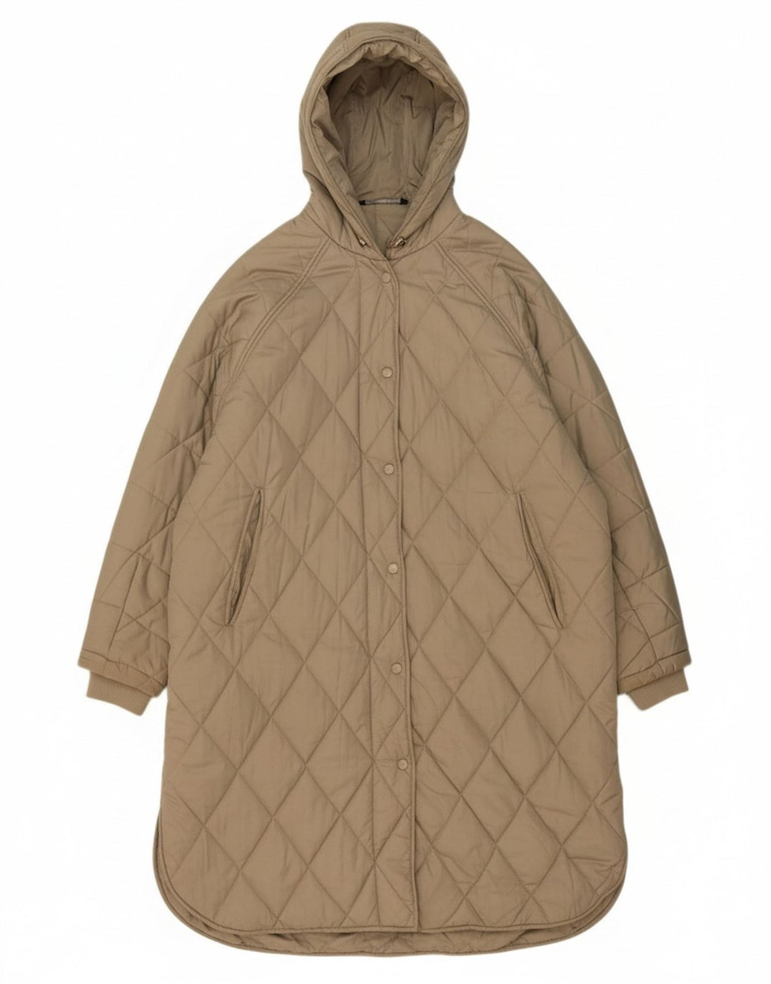 ZARA Womens Hooded Quilted Overcoat UK 10 Small Grey Polyester