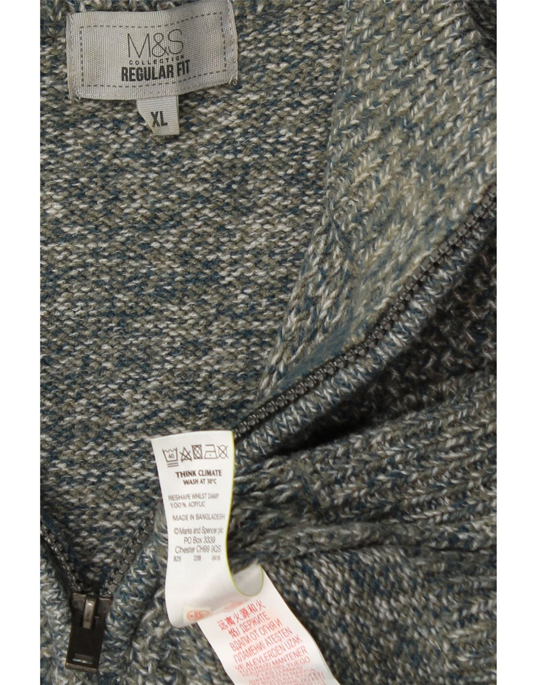 MARKS & SPENCER Pull coupe classique à col zippé pour homme XL Gris chiné
