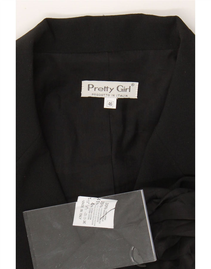 VINTAGE Veste Blazer Longue 3 Boutons Femme IT 46 Grand Polyester Noir