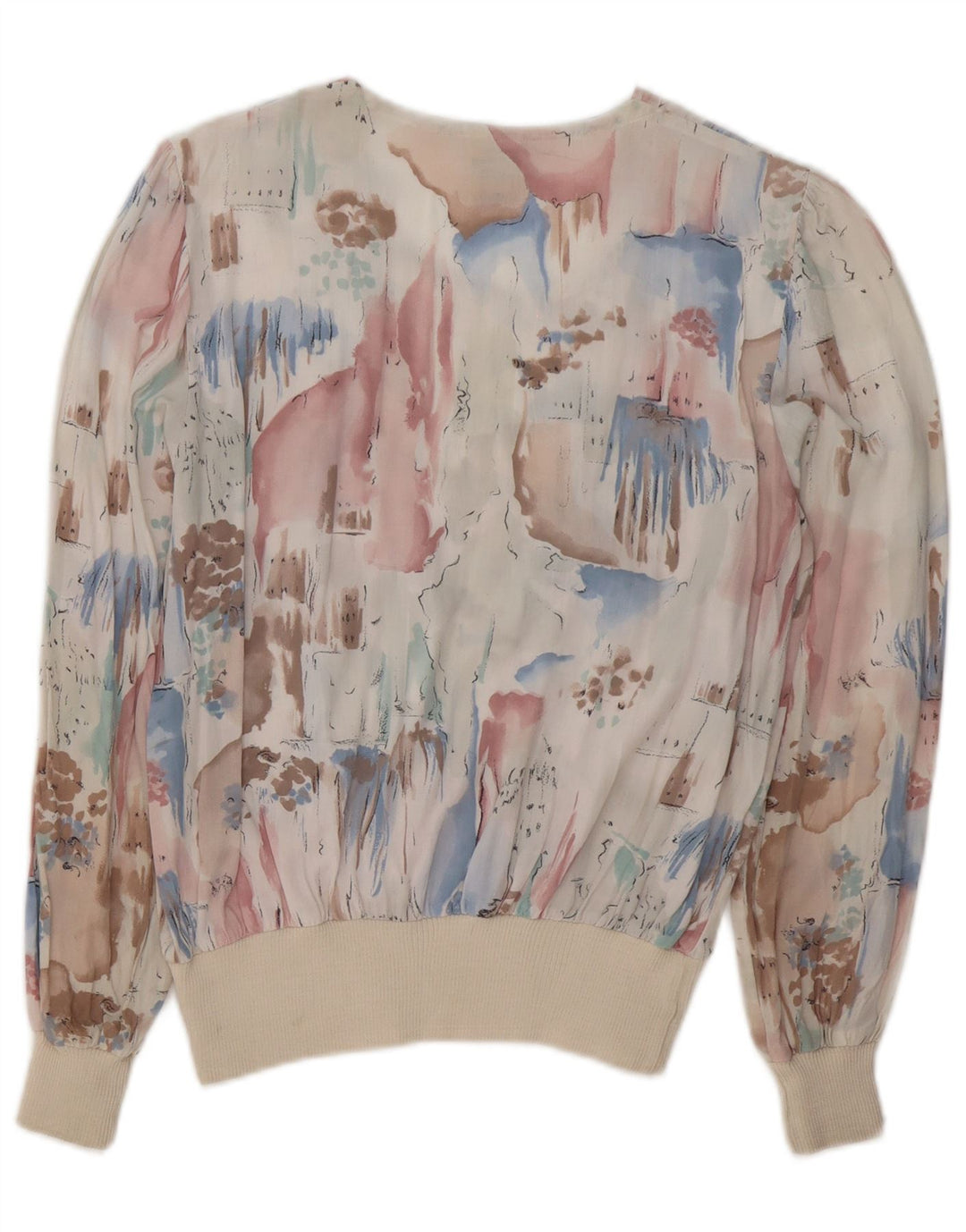 C & A Chemisier à manches longues à motif abstrait pour femme UK 44 Blanc moyen