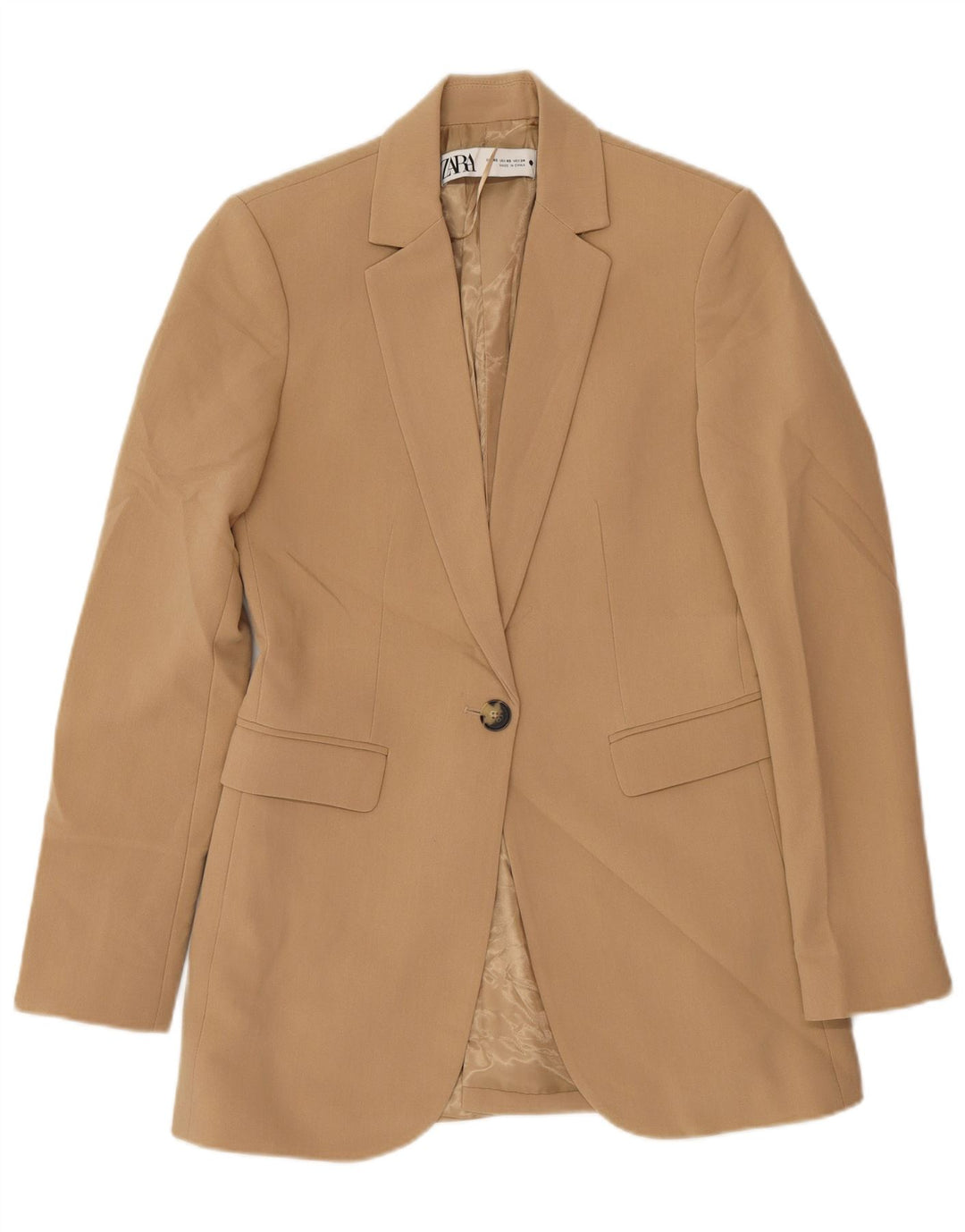 Zara Veste Blazer 1 Bouton Femme UK 6 XS Beige Polyester
