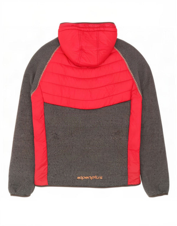 Alpenplus Womens Hooded Sherpa Fleece Jacket UK 18 XL Red Colourblock