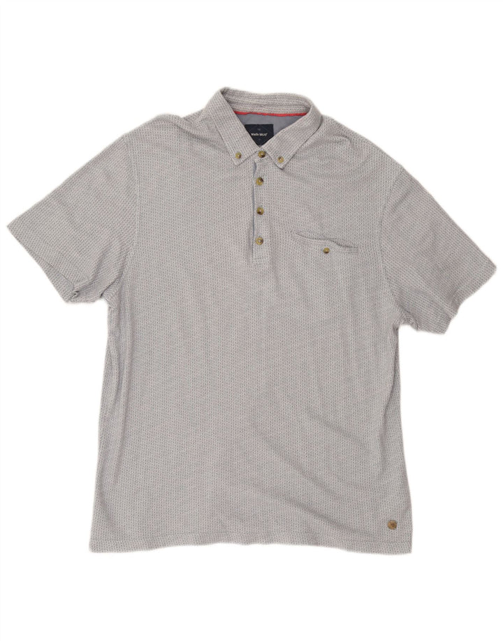 WHITE STUFF Polo Homme Large Gris Géométrique Coton