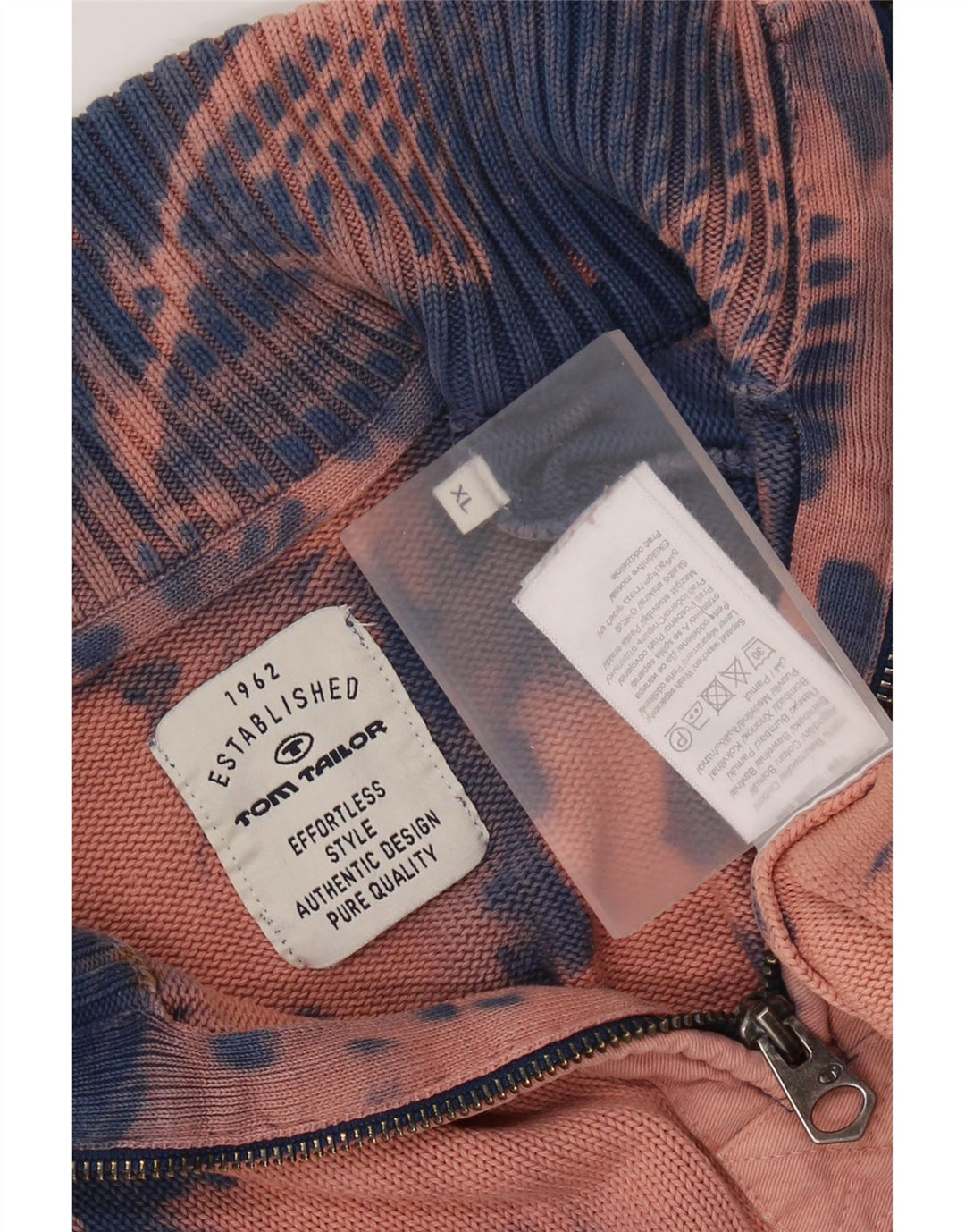 TOM TAILOR Pull Col Zippé Homme XL Bleu Tie Dye Coton