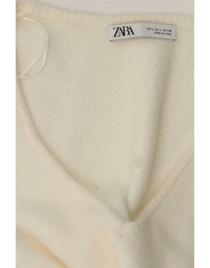 Zara Pull col V pour femme UK 16 Large Blanc