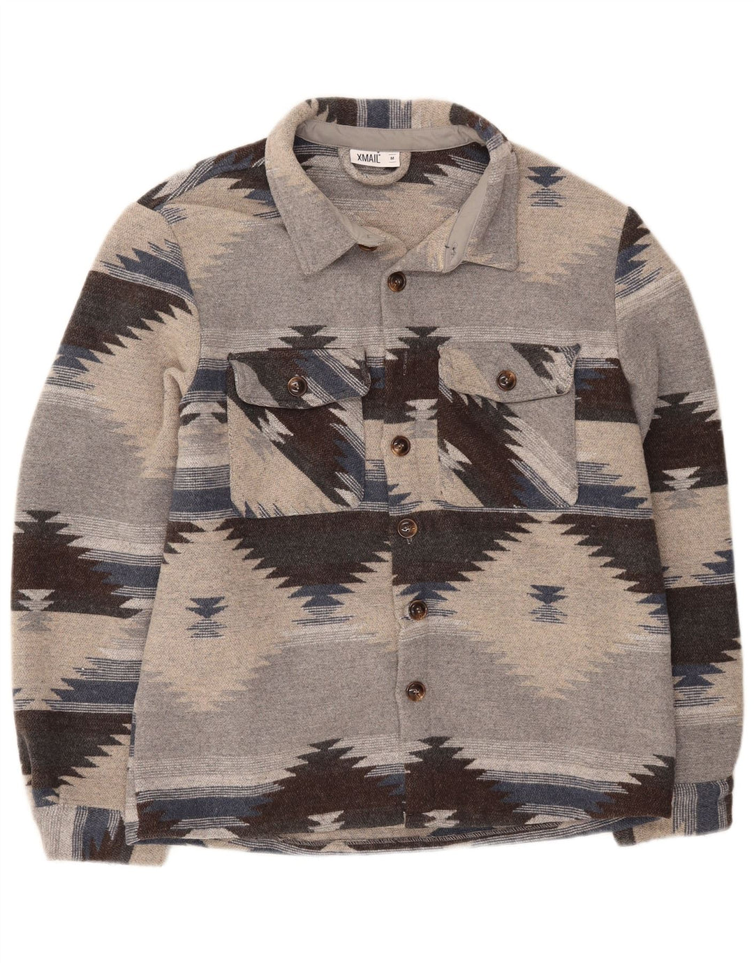X-Mail Surchemise Homme Chemise Flanelle Gris Moyen Géométrique Polyester