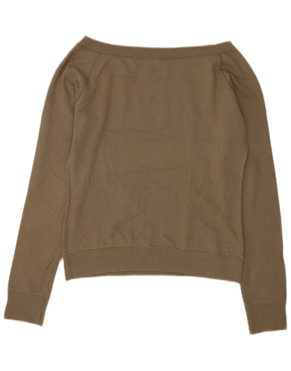 Benetton Womens Crop Graphic Sweatshirt Jumper UK 16 Grand Kaki Coton