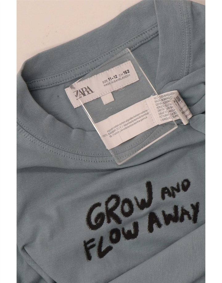 Zara Garçon Graphique Top Manches Longues 11-12 ans Bleu Coton