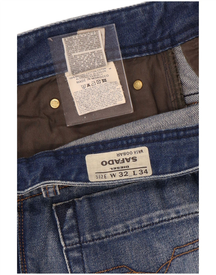 DIESEL Femme Safado Jean Droit Effet Déchiré W32 L34 Bleu Coton