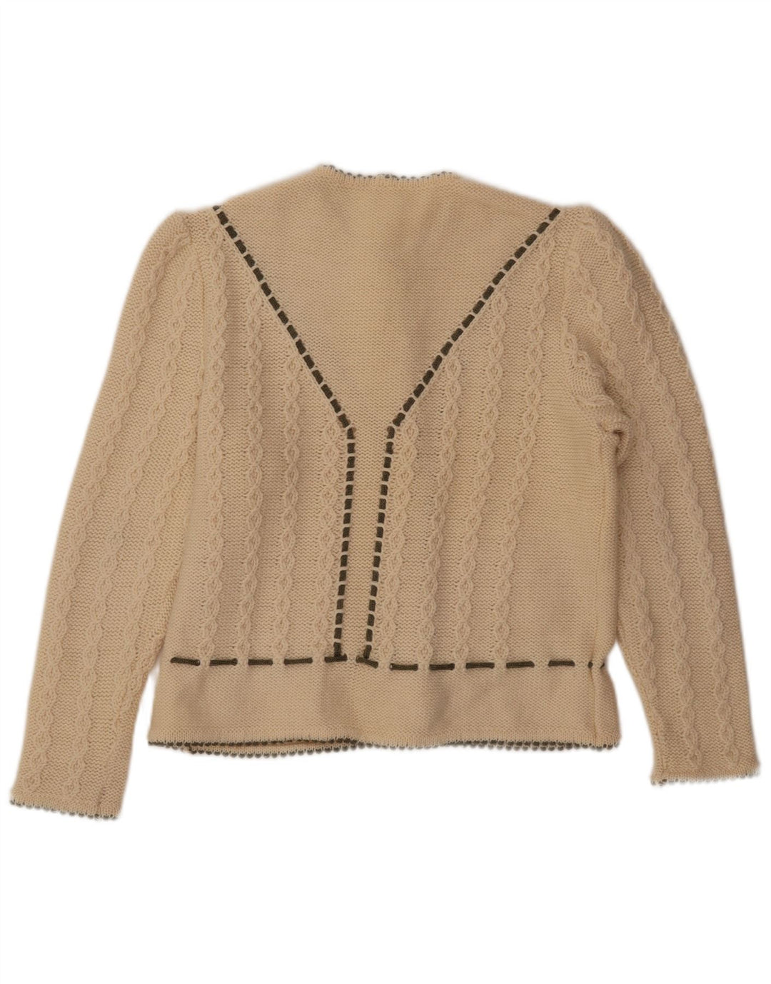 VINTAGE Femme Crop Cardigan Pull EU 46 XL Laine Beige