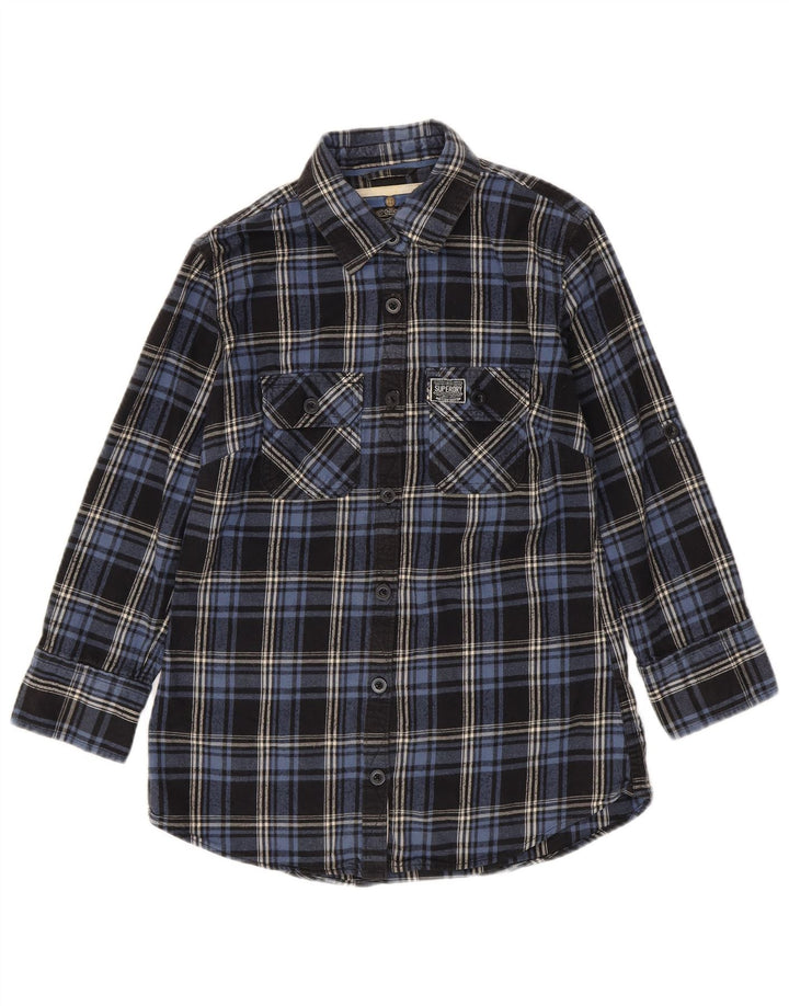 SUPERDRY Chemise en flanelle à manches 3/4 pour femme UK 14 Bleu marine moyen à carreaux