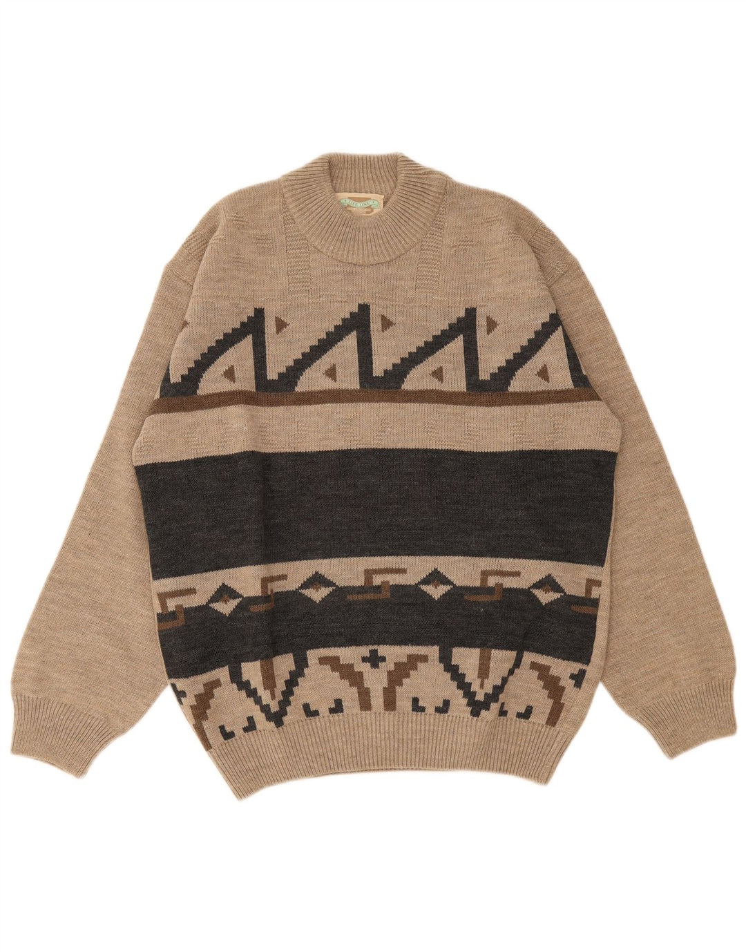 Life Line Pull col rond homme IT 50 laine géométrique beige moyen