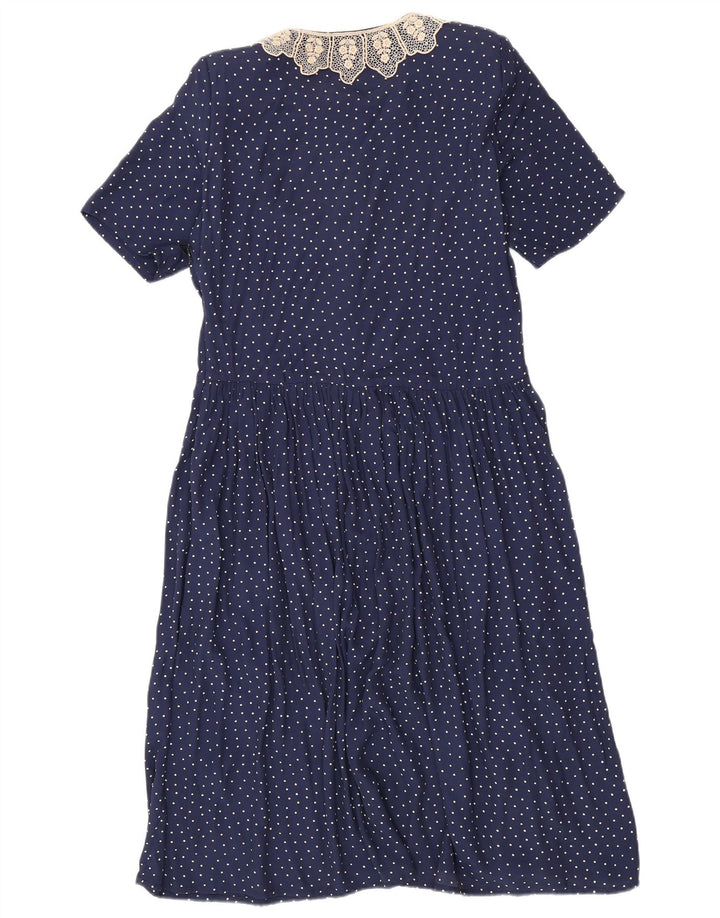 VINTAGE Robe Maxi Femme IT 42 Rayonne Tachée Bleu Marine Moyen