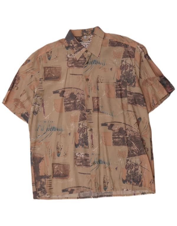 vintage Mens Abstract Pattern Chemise à manches courtes Taille 43/44 XL Beige