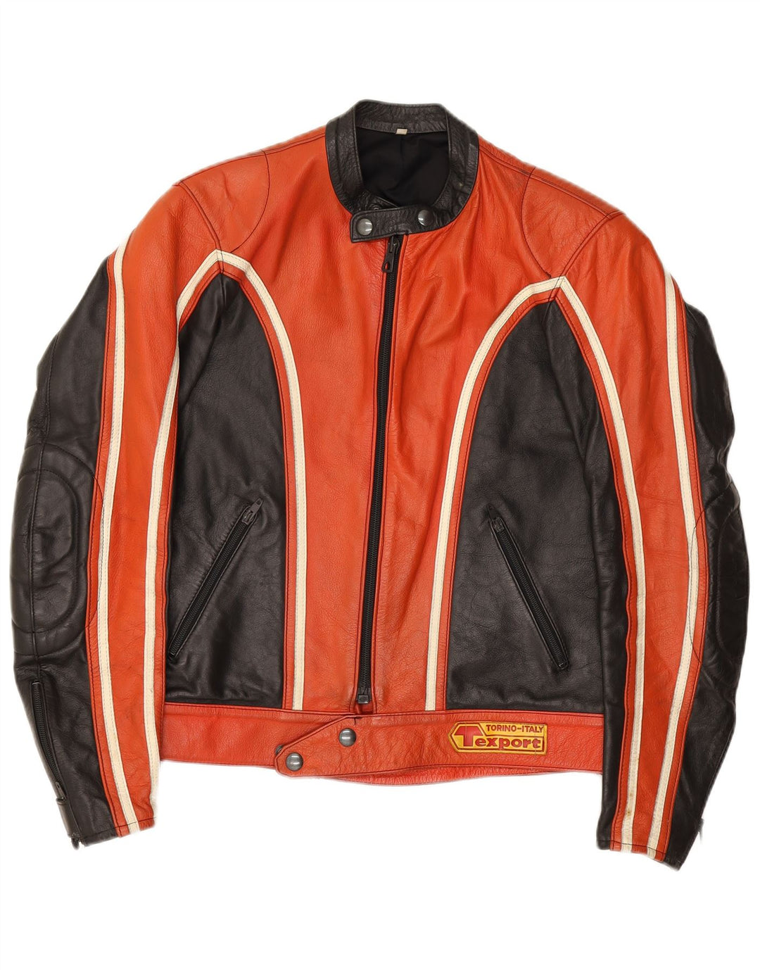 veste de course en cuir femme vintage IT 52 2XL Colorblock rouge
