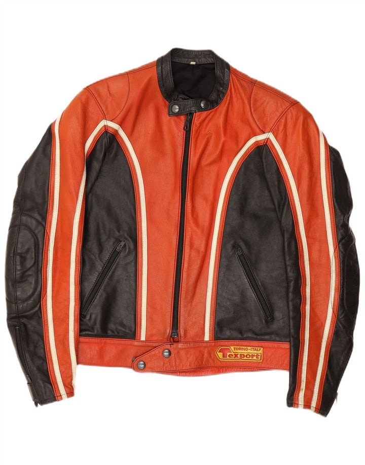 veste de course en cuir femme vintage IT 52 2XL Colorblock rouge