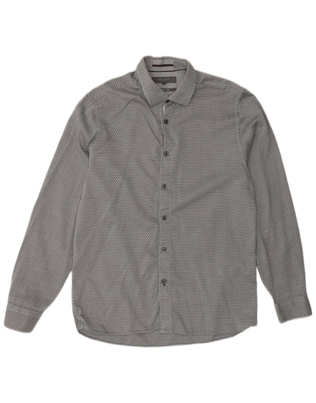 Ted Baker Chemise coupe moderne pour homme Taille 16 Grand Gris Géométrique