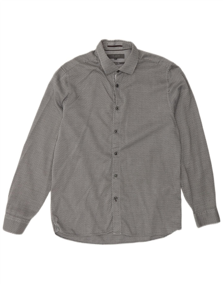 Ted Baker Chemise coupe moderne pour homme Taille 16 Grand Gris Géométrique