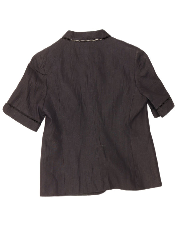 vintage Femmes Manches Courtes Cardigan Top UK 10 Petit Lin Bleu Marine