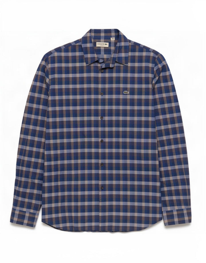 Lacoste Chemise coupe classique pour homme Taille 40 Coton à carreaux bleu moyen