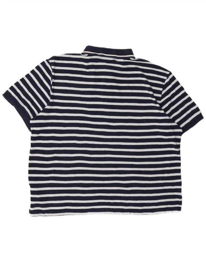 CHAPS Mens Polo Shirt 2XL Navy Blue Striped Cotton