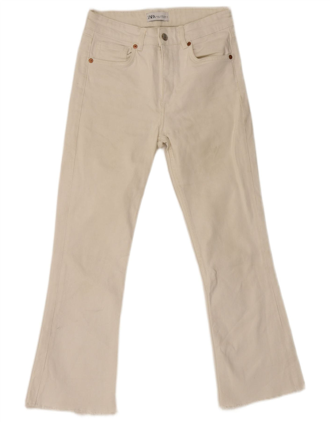 Zara Jean évasé femme EU 38 Small W28 L26 coton blanc