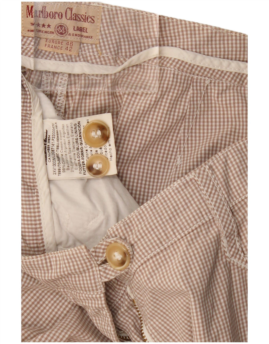 MARLBORO CLASSICS Pantalon court pour femme EU 46 XL W32 L23 Beige à carreaux