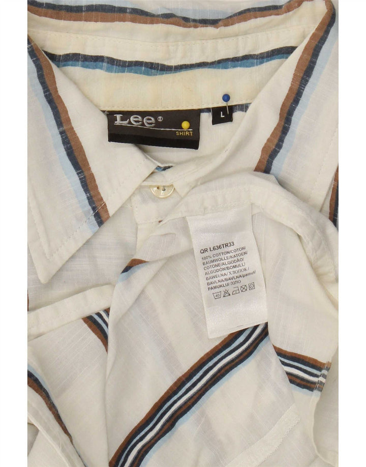 Lee Chemise à manches courtes pour homme en coton rayé blanc