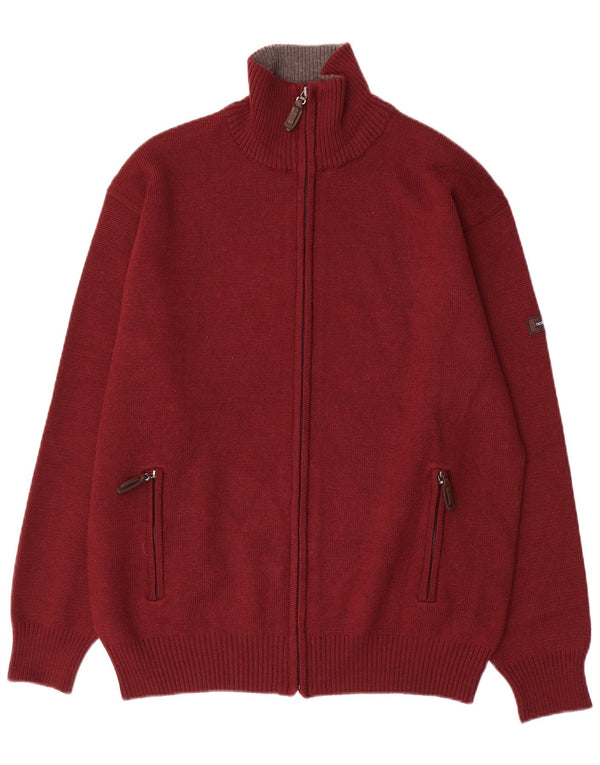 vintage Mens Zip Neck Jumper Pull 2XL Laine Mérinos Rouge