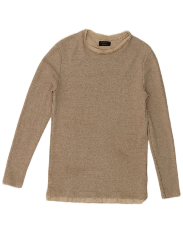 Zara Homme Top Manches Longues Large Beige Polyester