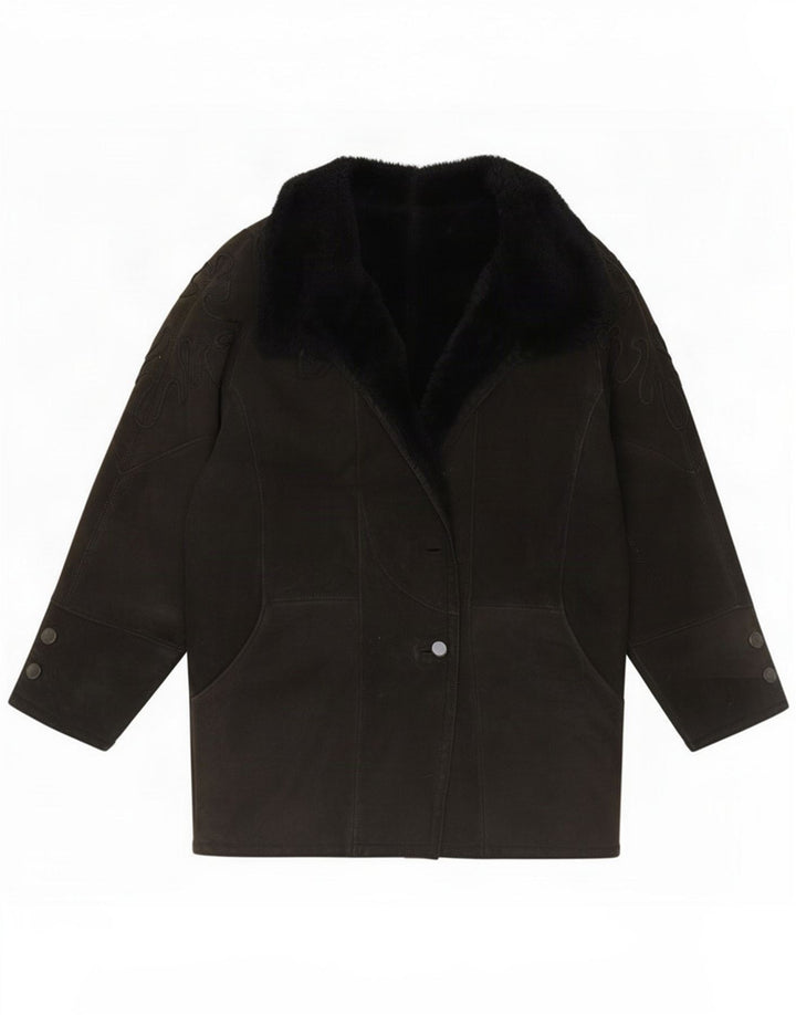 Vintage Veste en peau de mouton pour femme UK 18 XL Noir