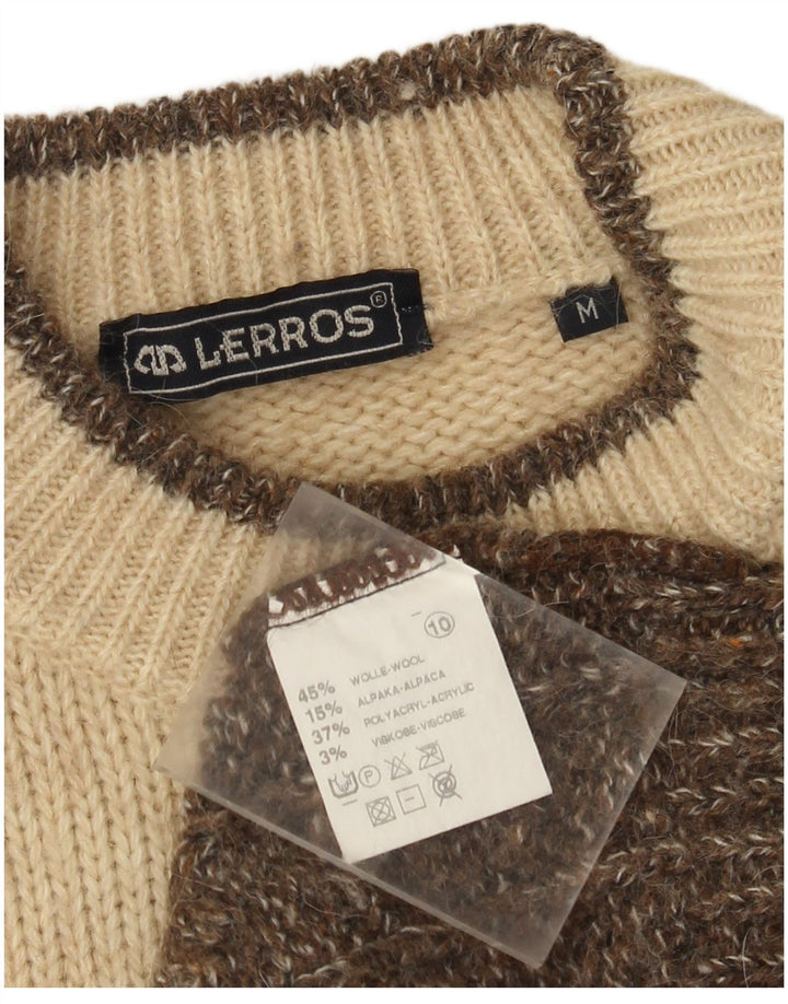 Lerros Pull à col rond pour homme en laine Fair Isle marron moyen